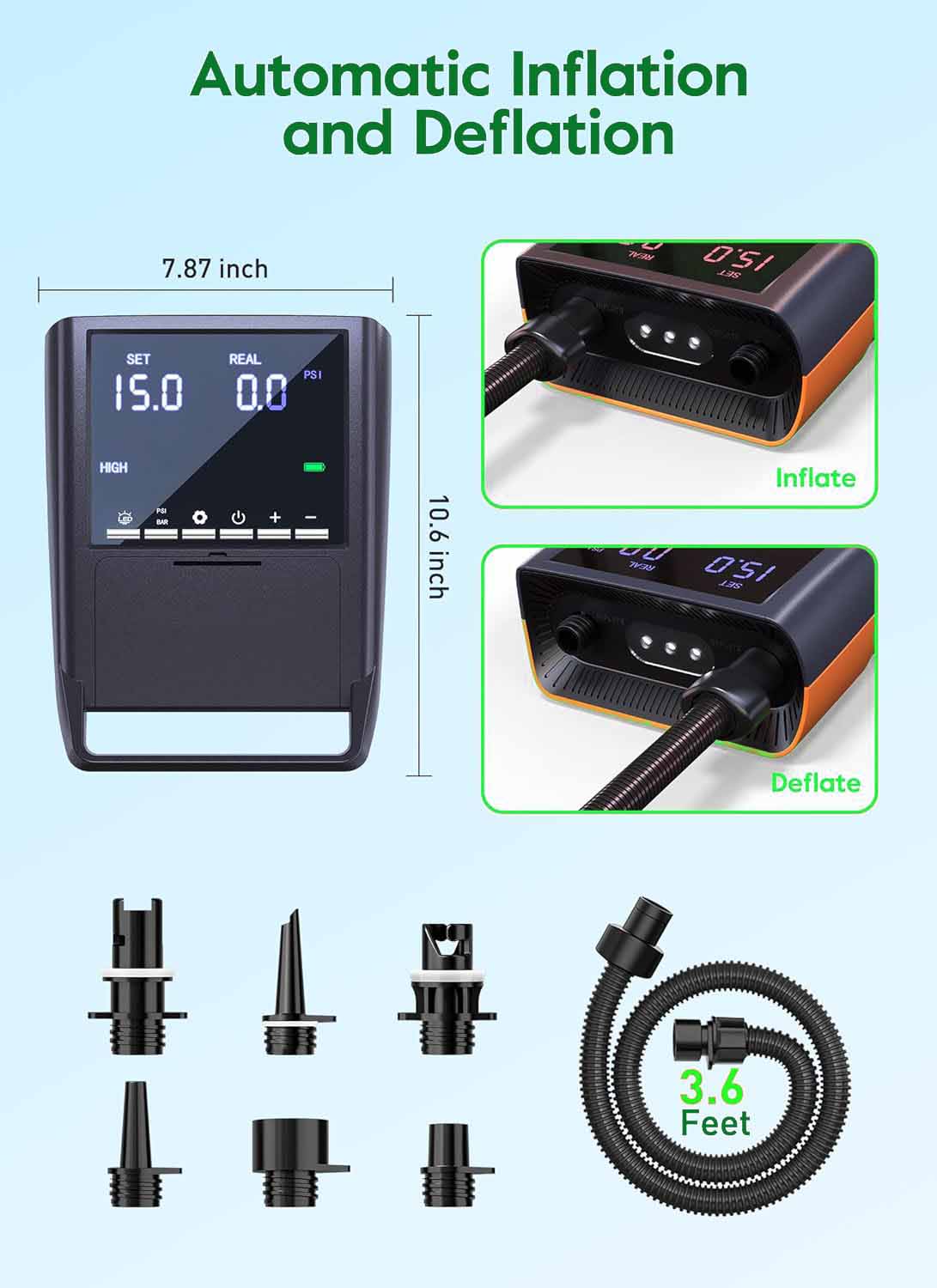 13500mAh Rechargeable Pump,Inflation and Deflation Function for Stand Up Paddle Boards, Boats, Kayaks and Tent