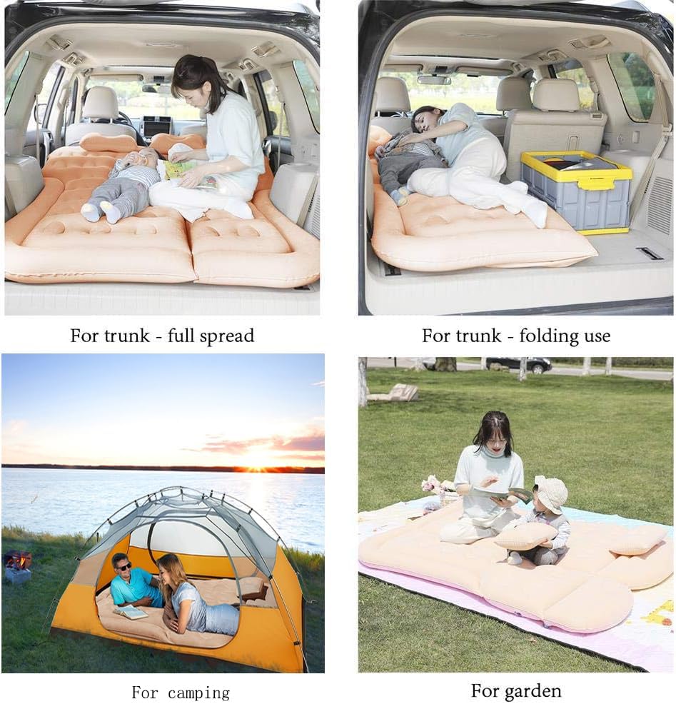 Air Mattress Inflatable Pad Bed with Pillow for SUV, Color Beige