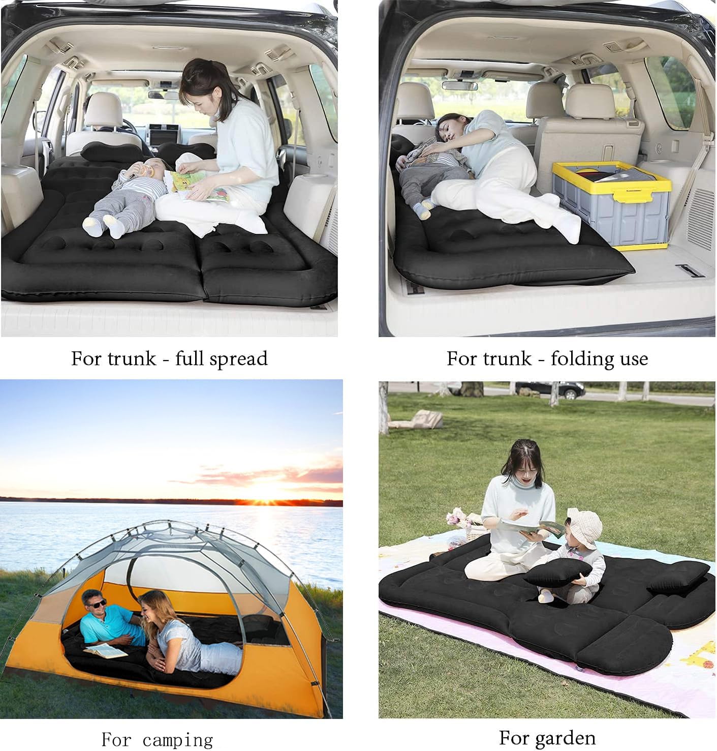 Air Mattress Inflatable Pad Bed with Pillow for SUV, Color Black