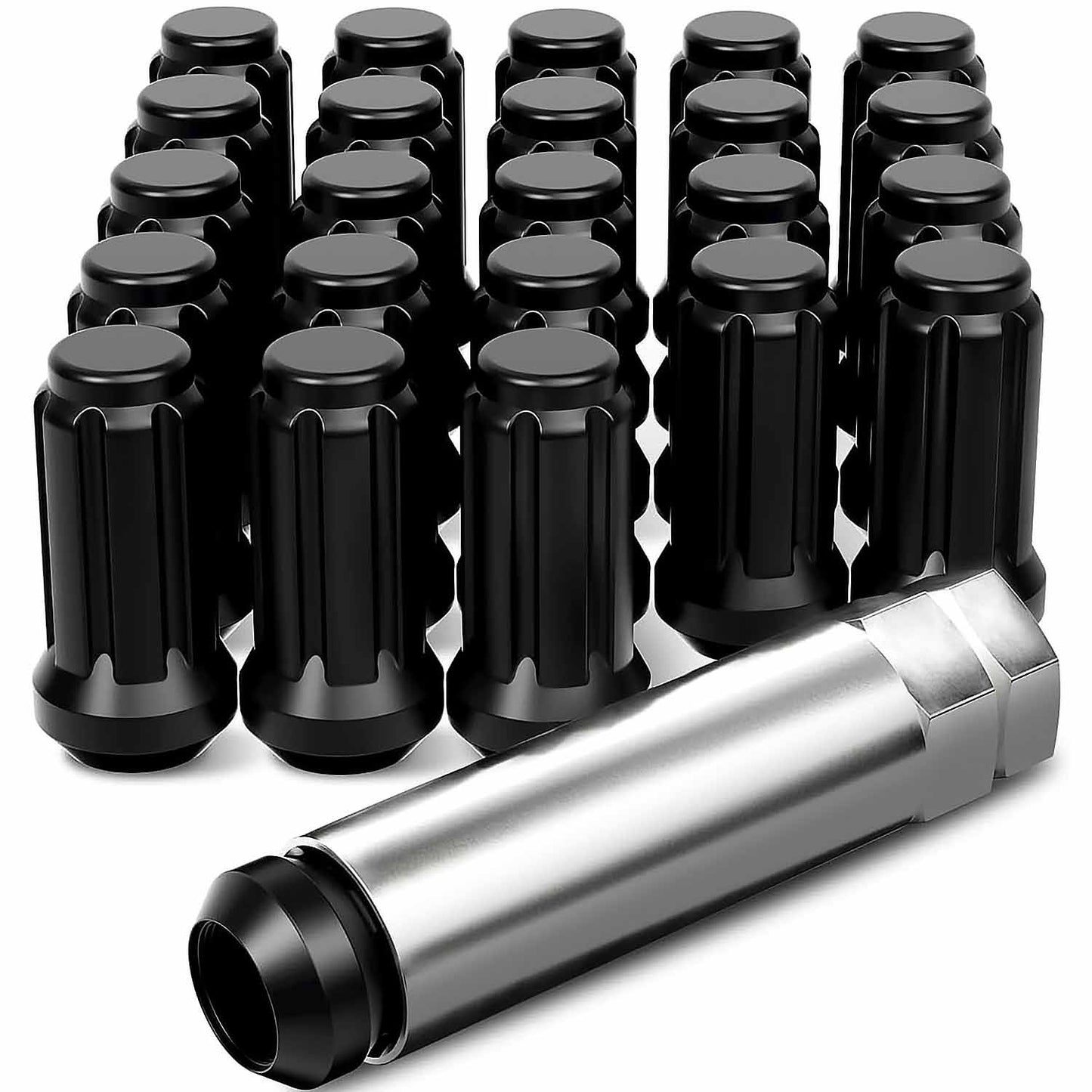 24 Pieces M14x1.5 Lug Nuts Black with Spline Tuner, XL 2 inches Length Conical Wheel Nut - SHARGGE