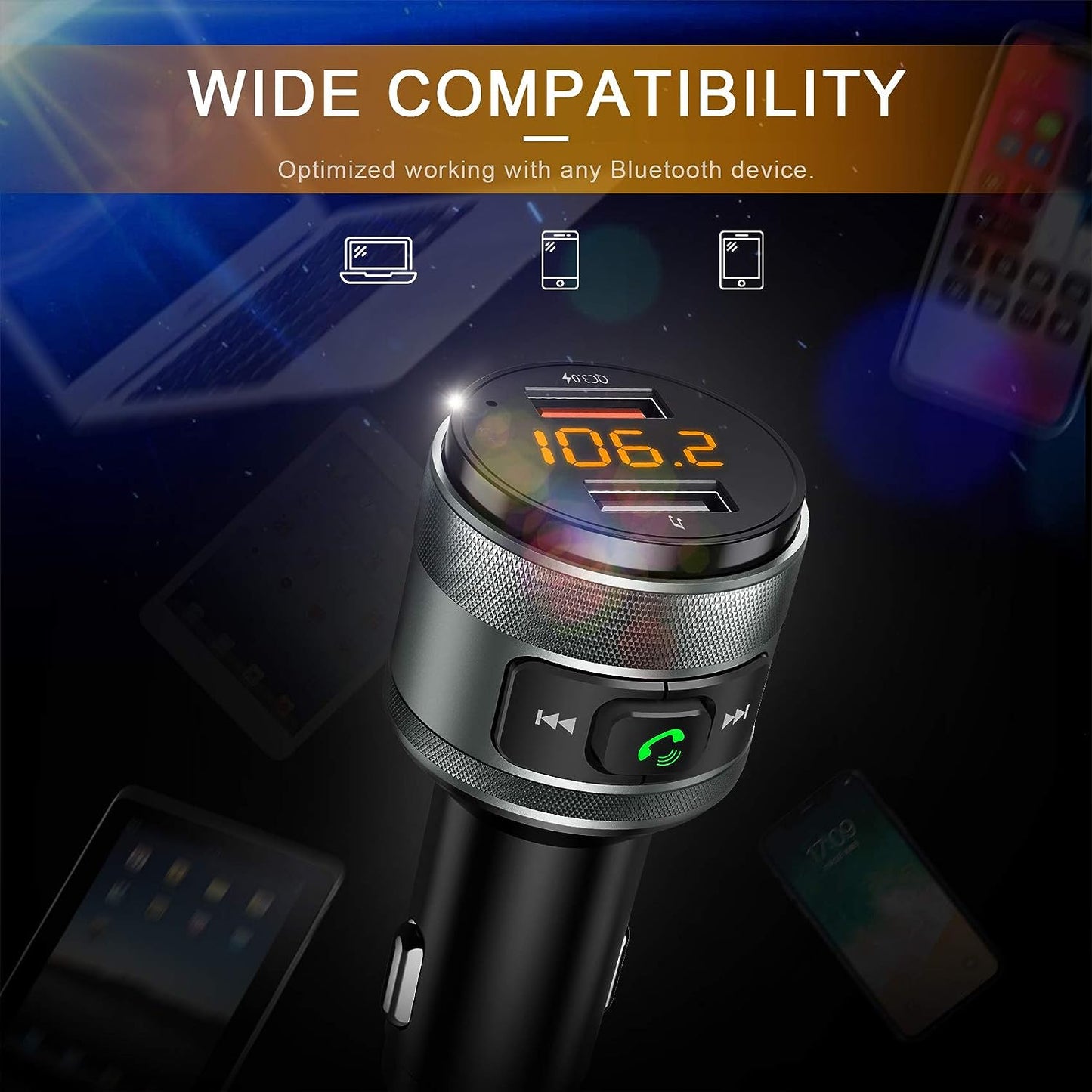 All in one Bluetooth Adapter FM Transmitter Music Player Charger