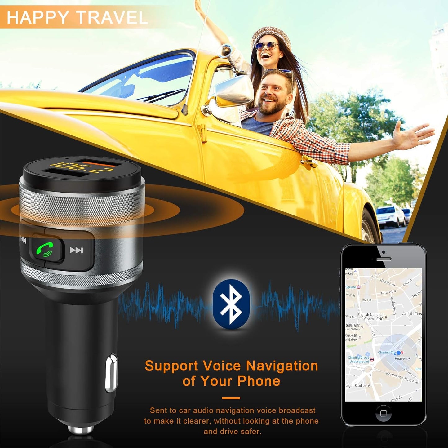 All in one Bluetooth Adapter FM Transmitter Music Player Charger