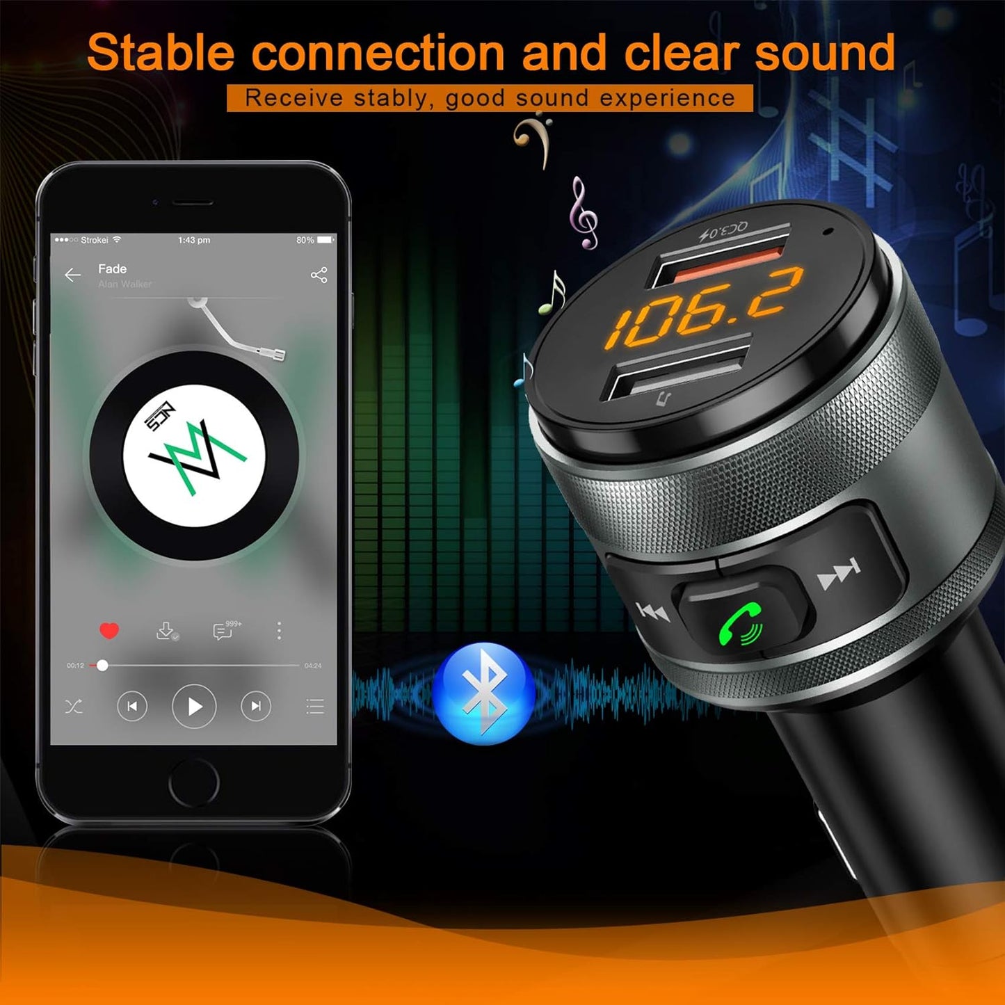 All in one Bluetooth Adapter FM Transmitter Music Player Charger