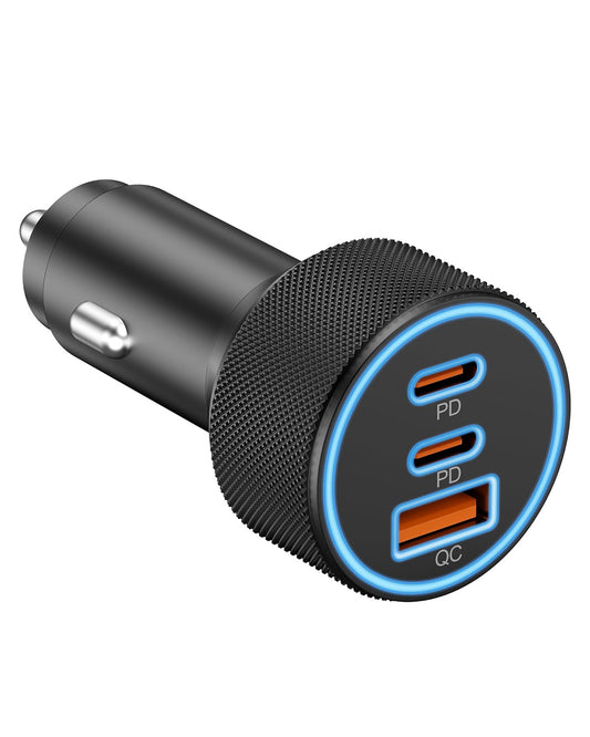 3-Port Car Charger Dual USB Type C Ports PD QC Charging USB A Total 67 W