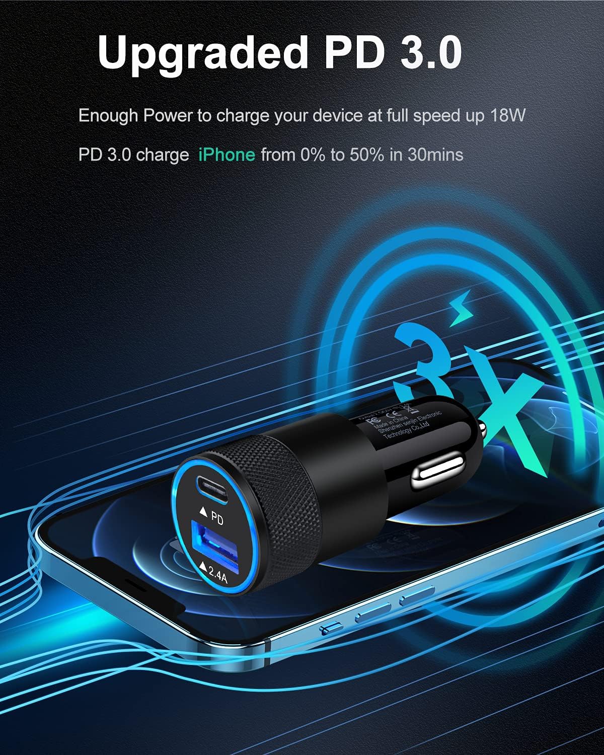 Car Charger Total 300W USB & Type C Dual Ports, PD & QC 3.0 Quick Charge - SHARGGE