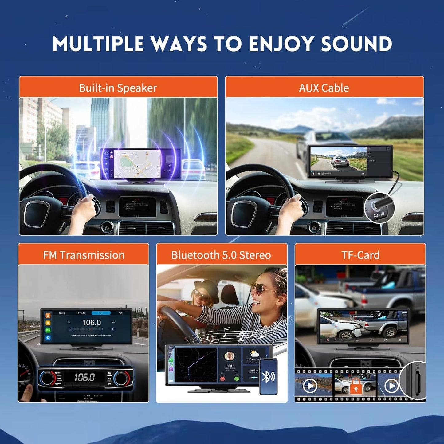 Carplay Android Auto 10.26 inch Wireless Touch Screen for Car 4K Dash Cam