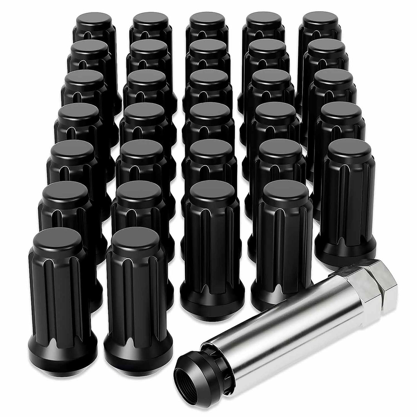 32 Pieces M14x1.5 Lug Nuts Black with Spline Tuner, XL 2 inches Length with Cone Seat - SHARGGE