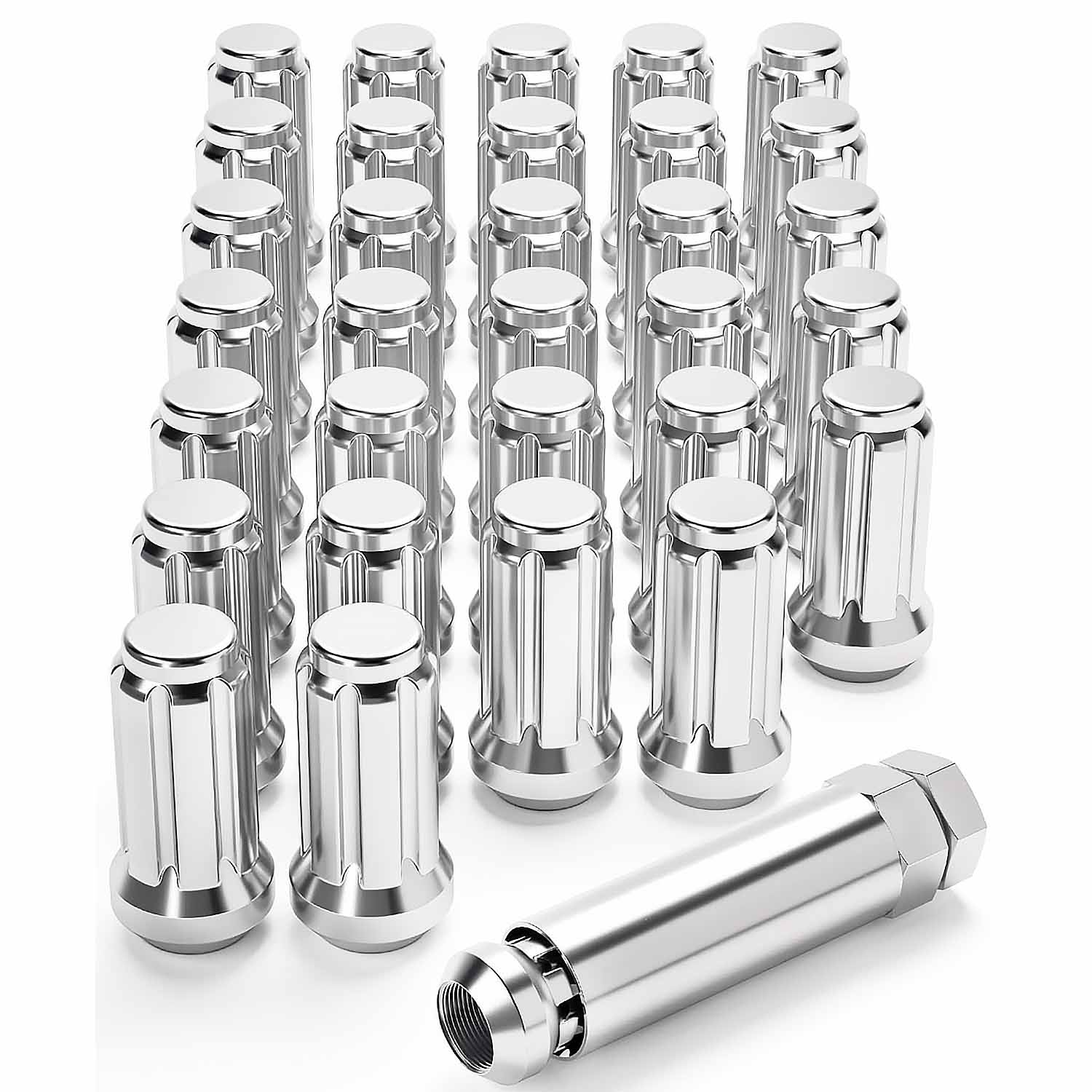 32 Pieces M14x1.5 Wheel Lug Nuts 32 Pack, Chrome Lug Nuts 2 inches Tall Spline Drive Cone Seat - SHARGGE