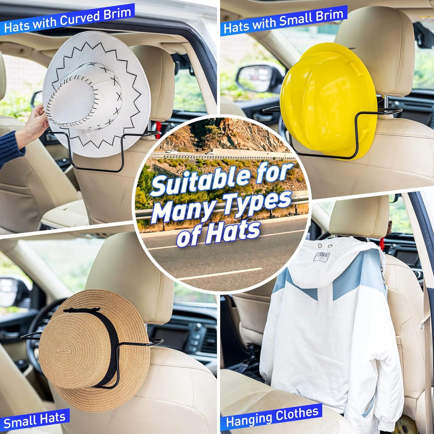 Car Seat Hat Rack For Cowboy Hats Caps and Flat Brim Hats - SHARGGE