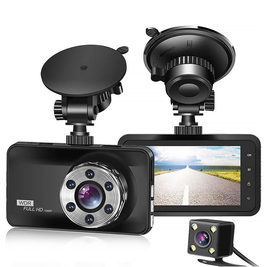 Front Rear Dual Channel 1080P Full HD Dash Cam LCD Display