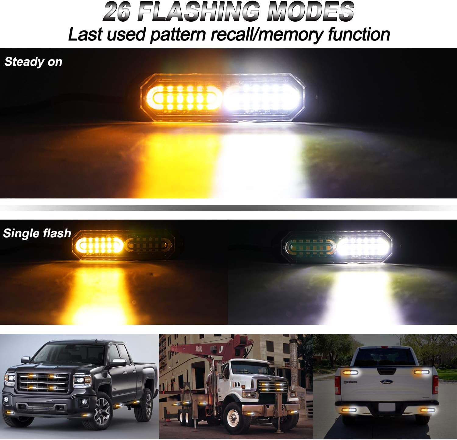 8pcs Ultra Slim Flashing Strobe Lights 12-LED Mini Grille Surface Mount  for Truck Car Vehicle LED Mini Grille Light, Amber/White - SHARGGE