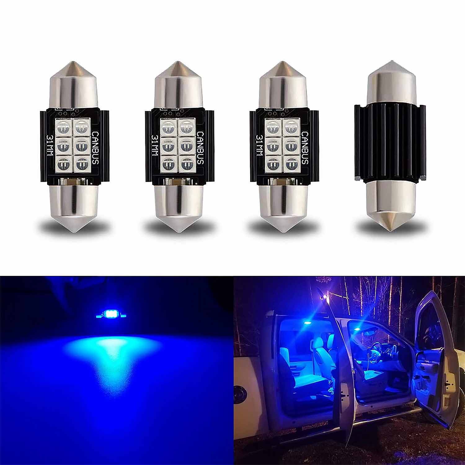 4 Pack  31mm DE3175 DE3021 Festoon LED Bulbs Extremely Bright for Interior Lights and License Plate Courtesy Lights, Blue - SHARGGE