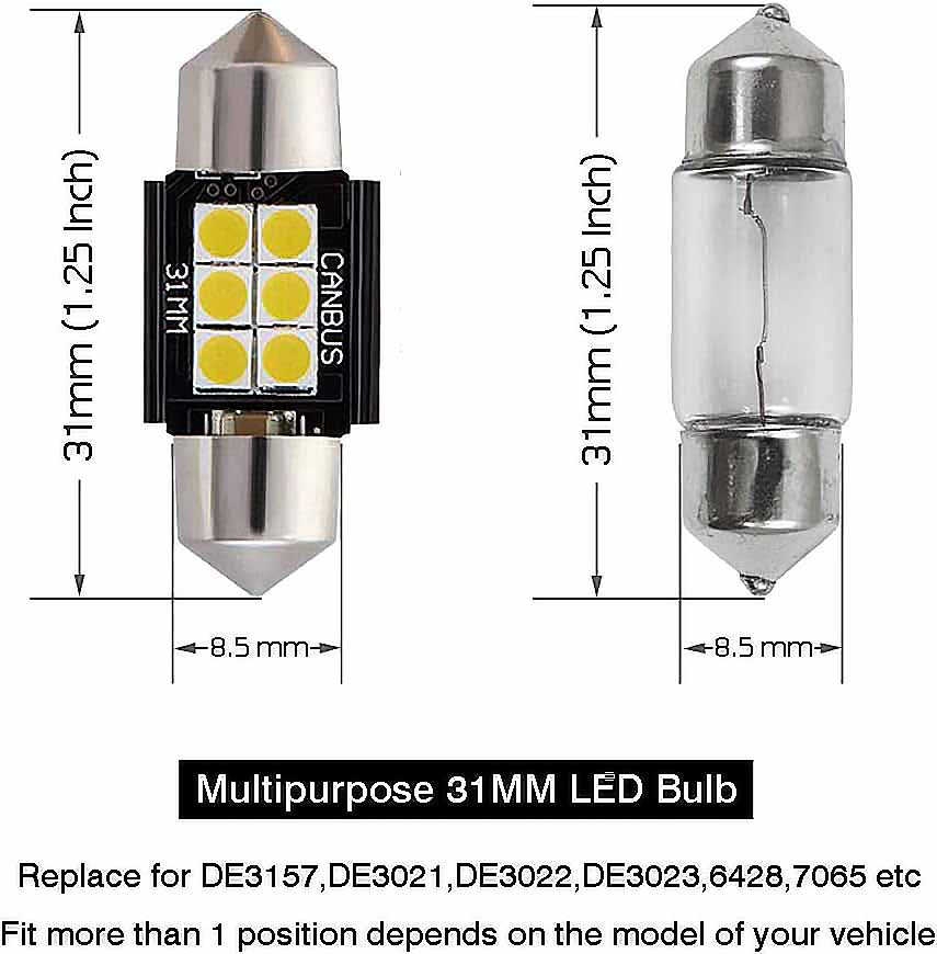 4 Pack 31mm  DE3175 DE3021 Festoon LED Bulbs for Interior Lights and License Plate Courtesy Lights, White - SHARGGE