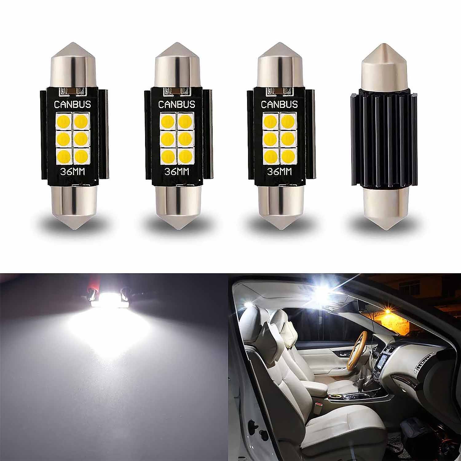 4 Pack 36mm  DE3175 DE3021 Festoon LED Bulbs for Interior Lights and License Plate Courtesy Lights, White - SHARGGE