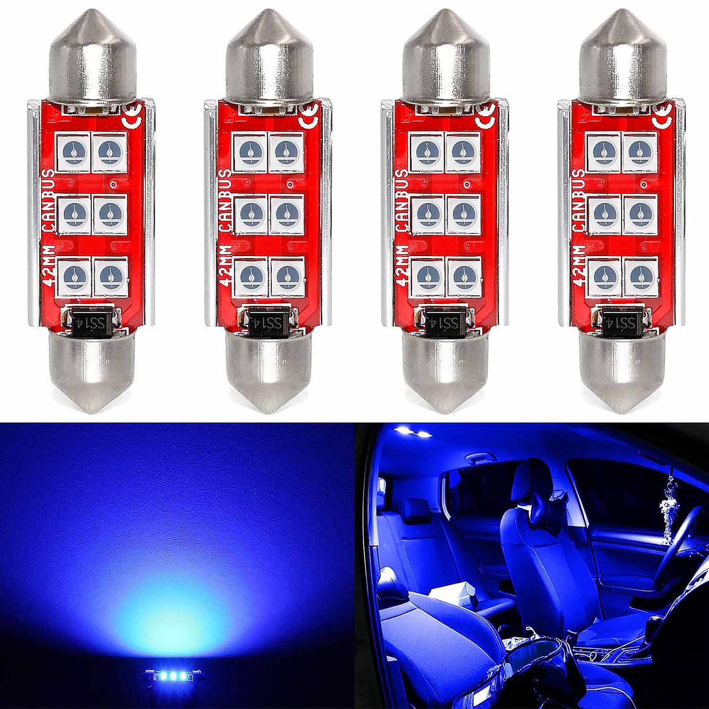 4 Pack 41mm 42mm 578 212-2 Festoon LED Bulb for Car Interior Map Dome Reading Trunk Courtesy Light, Blue - SHARGGE