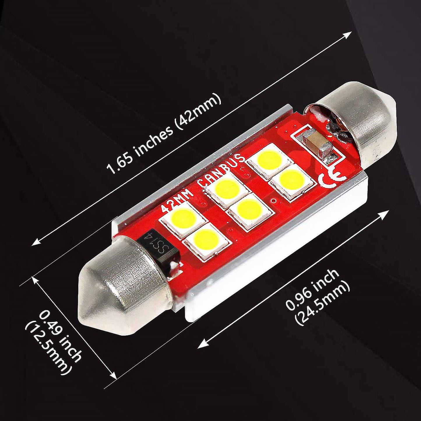 4 Pack 41mm 42mm 578 211 212 Festoon LED Bulb for Car Interior Map Dome Reading Trunk Courtesy Light, White - SHARGGE