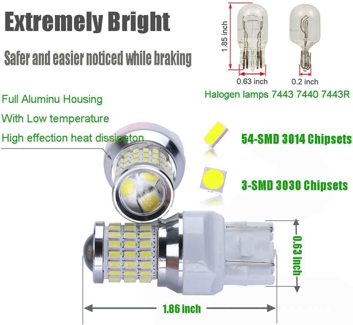 2 Pack, LED Back Up Light Strobe Blinking 7440 7443 T20 LED Bulbs with Projector, White - SHARGGE