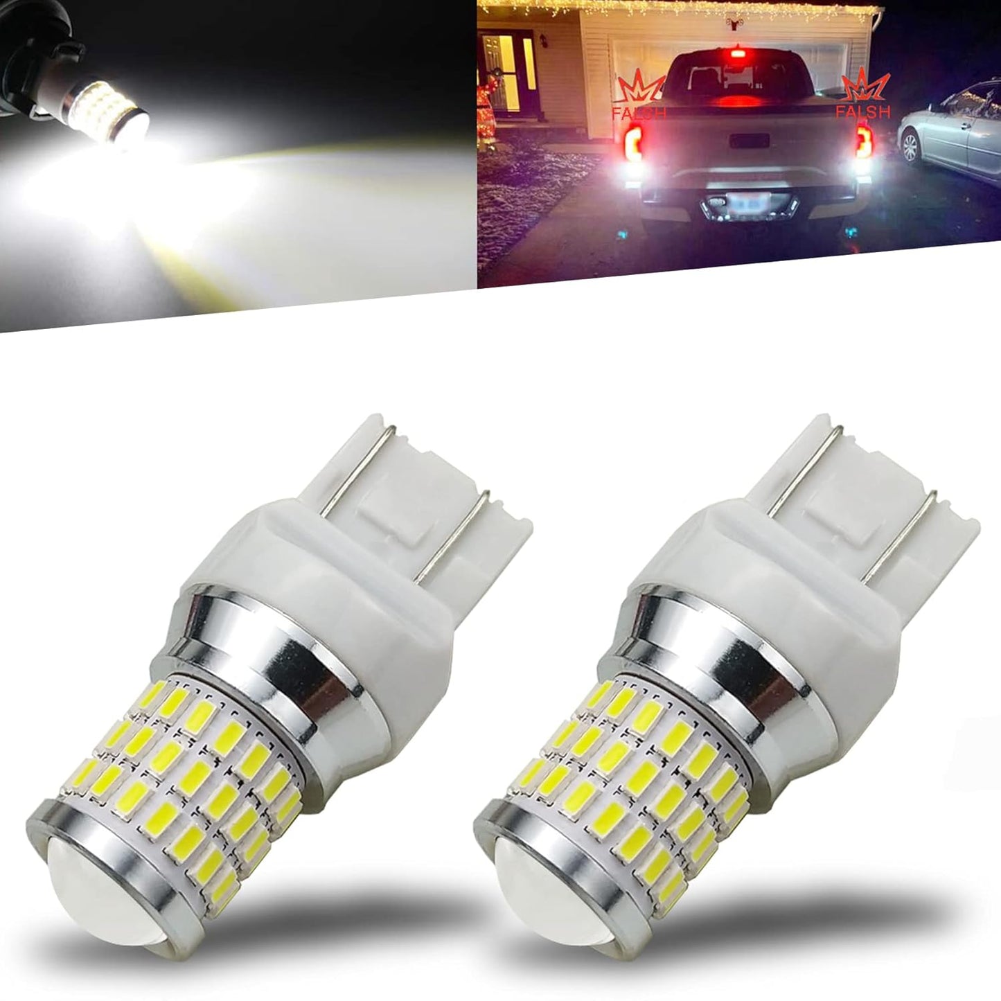 2 Pack, LED Back Up Light Strobe Blinking 7440 7443 T20 LED Bulbs with Projector, White - SHARGGE