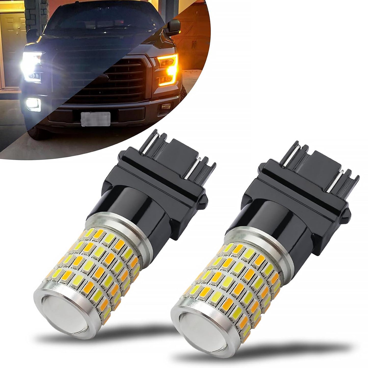 2 Pack Daytime Running Lights/DRL & Turn Signal Lights 3157 4157 3155 3457 Switchback LED Bulbs with Projector, White/Amber - SHARGGE