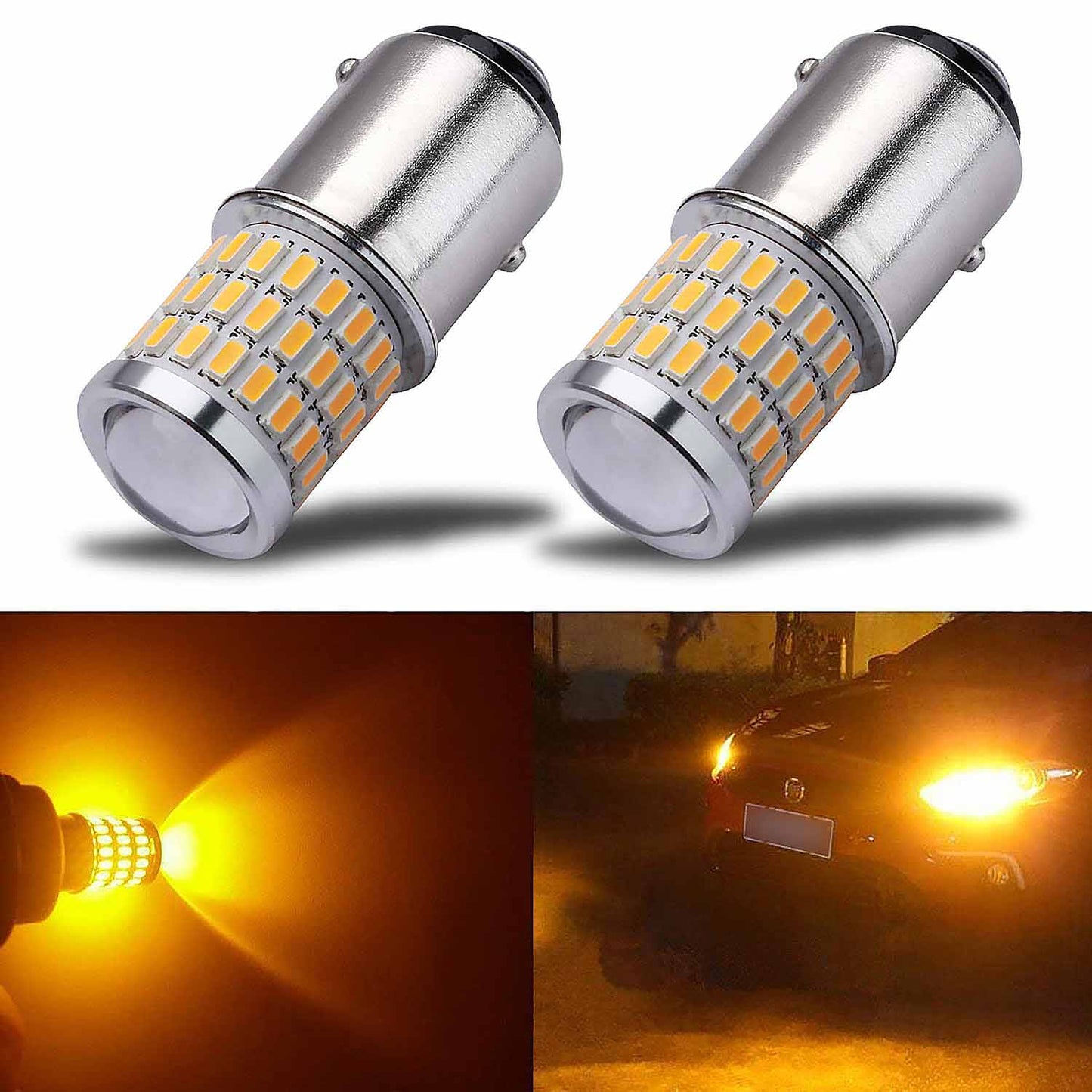 2 Pack LED Bulbs with Projector for 1157 2057 2357 7528 Turn Signal Lights and Brake Lights, Amber Yellow - SHARGGE