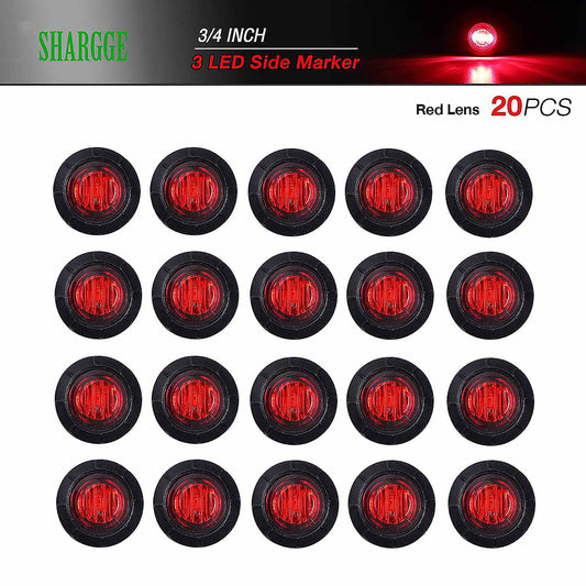 20 Pack 3/4 Inch LED Clearance Bullet Marker lights, Side LED Marker for trailer Truck RV Car Bus Van, Red - SHARGGE