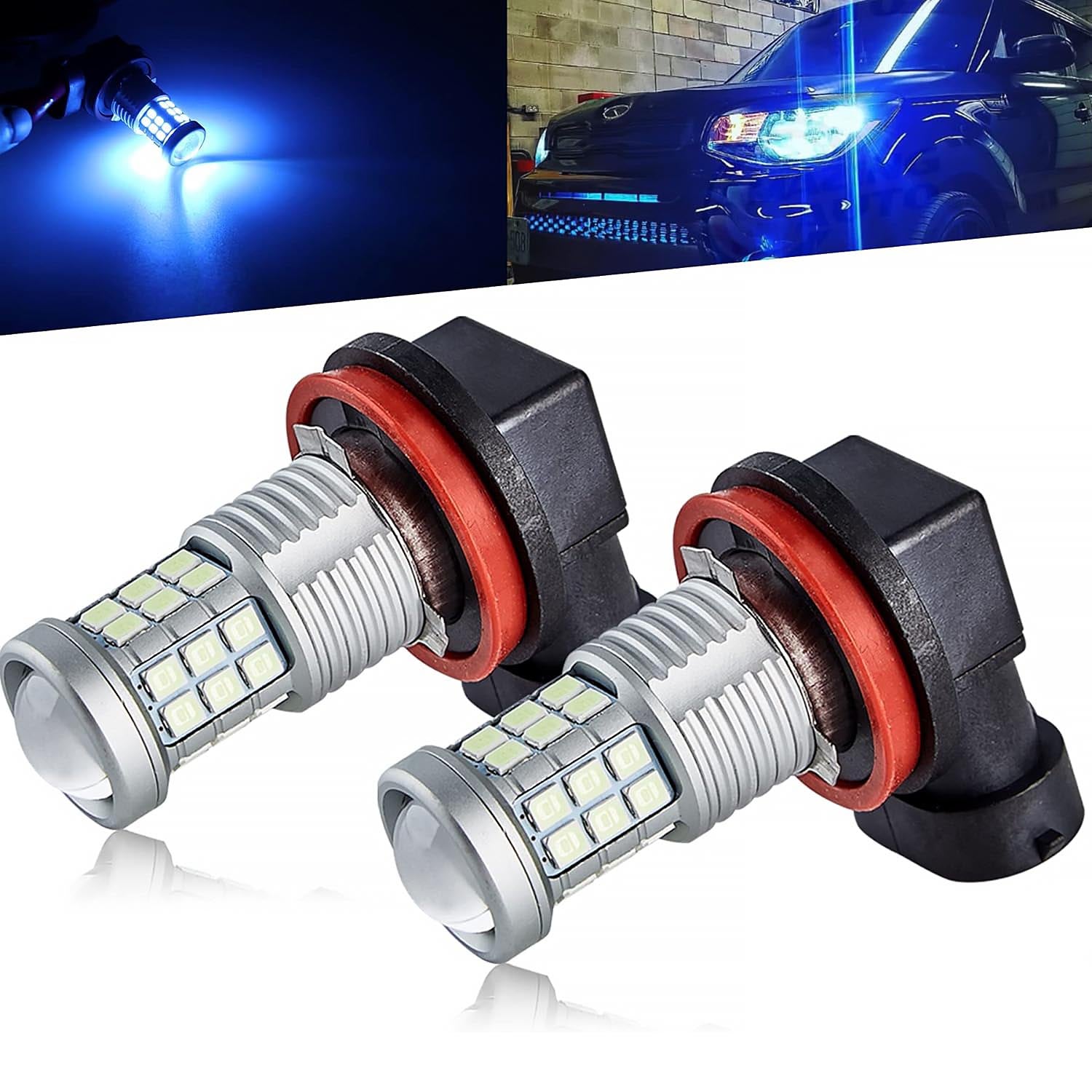 2 Pack H8 H11 LED Fog Lights Bulbs with Projector, Day Driving Light High Power, Blue - SHARGGE