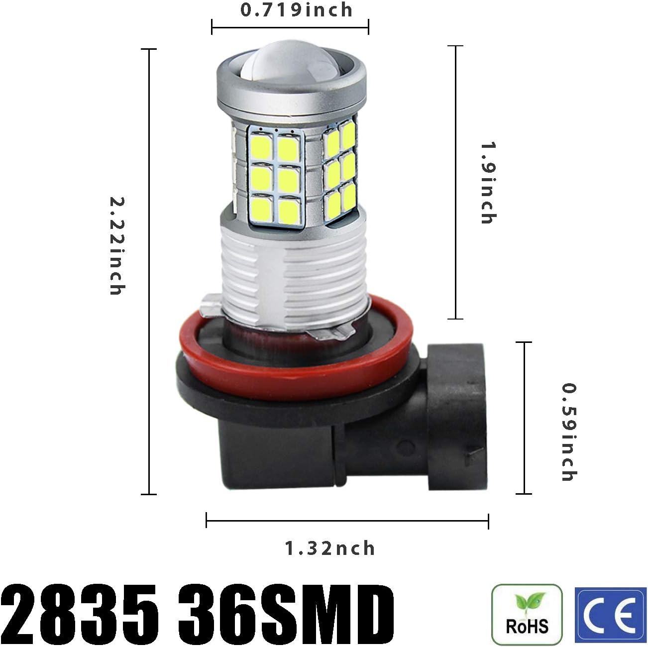 2 Pack H8 H11 LED Fog Lights Bulbs with Projector, Day Driving Light High Power, White - SHARGGE