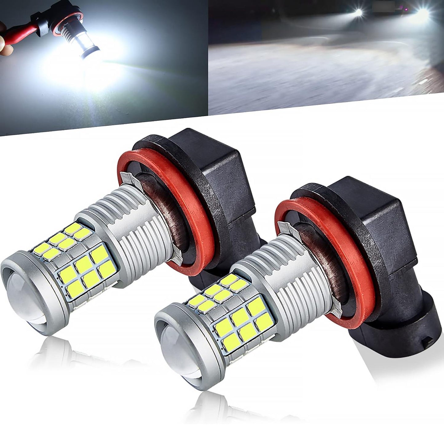 2 Pack H8 H11 LED Fog Lights Bulbs with Projector, Day Driving Light High Power, White - SHARGGE