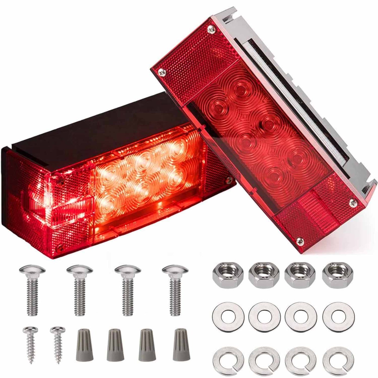 2 Pack Submersible Trailer Lights 12V Rectangular Tail Stop Turn Running Lights Kit Sealed for Boat Trailer Truck Marine - SHARGGE