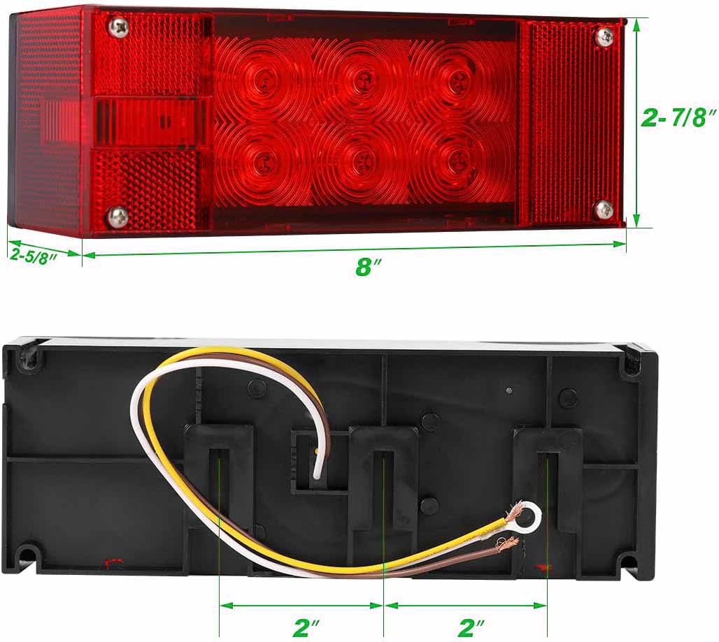 2 Pack Submersible Trailer Lights 12V Rectangular Tail Stop Turn Running Lights Kit Sealed for Boat Trailer Truck Marine - SHARGGE