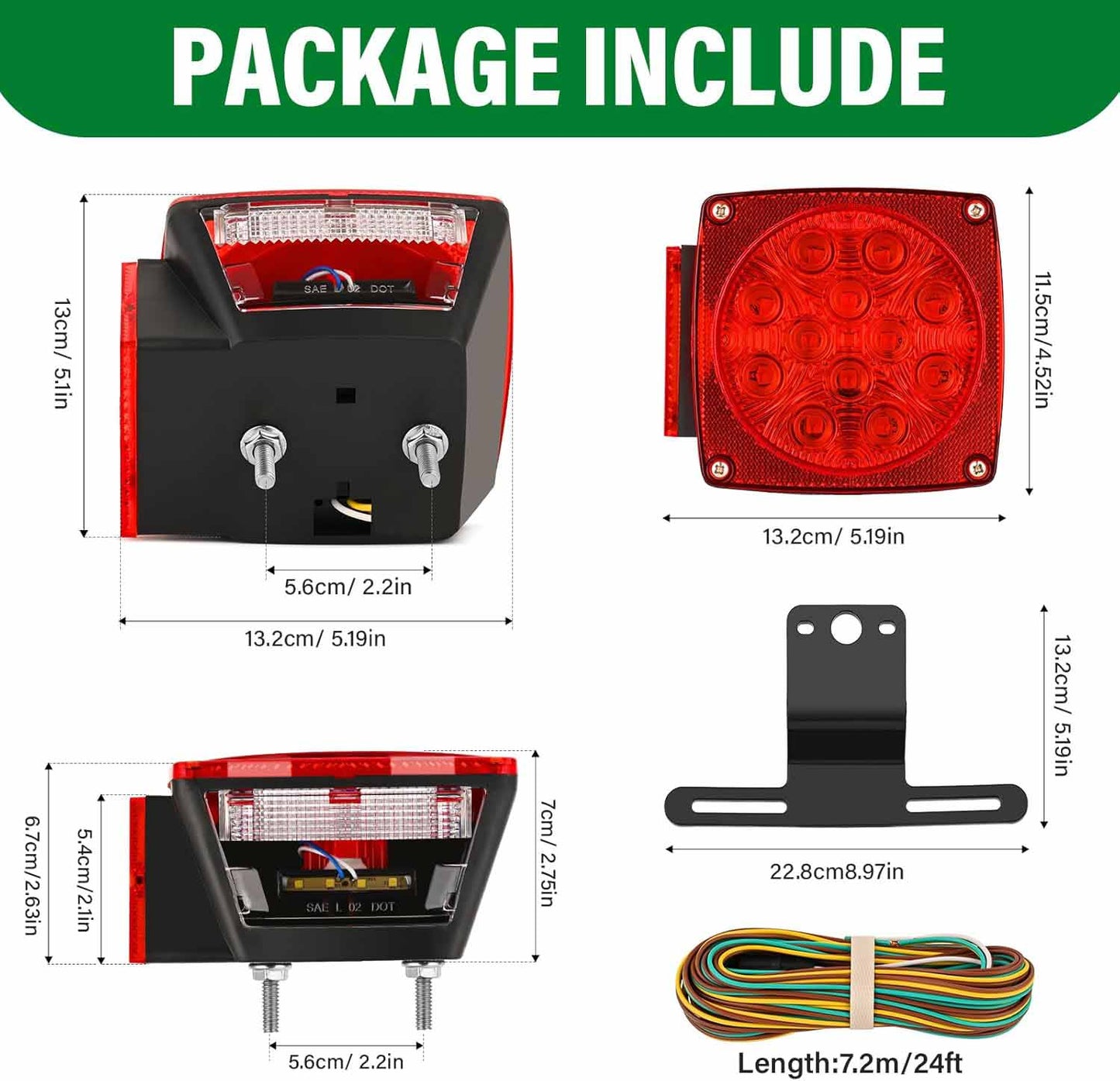 2 Pack 12V LED Trailer Light Turn signal lights Kit DOT Certified, Waterproof for Boats, RVs, Cars, and Submersible Utility Trailer - SHARGGE