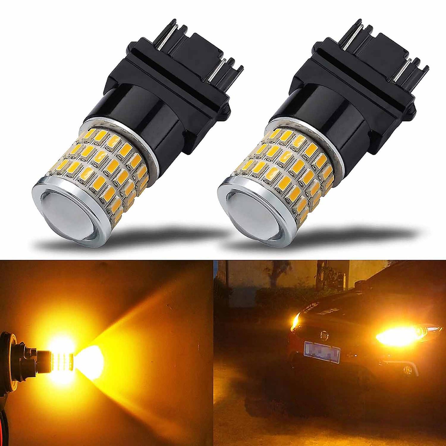 2 Pack 3157 3156 3056 3057 LED Bulbs with Projector for Turn Signal Tail Brake Lights, Amber - SHARGGE