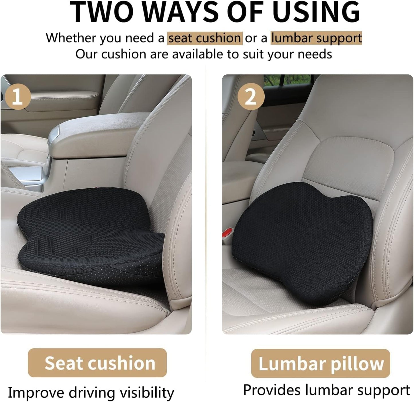 Memory Foam Car Seat Cushion for Sciatica & Lower Back Pain Relief