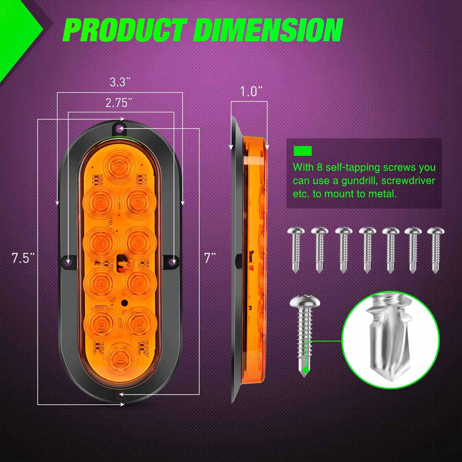 2 Pack Oval Red LED Trailer Tail Light Brake Turn for Truck RV Boat Bus Lorry Camper Van Caravan Waterproof , Amber - SHARGGE