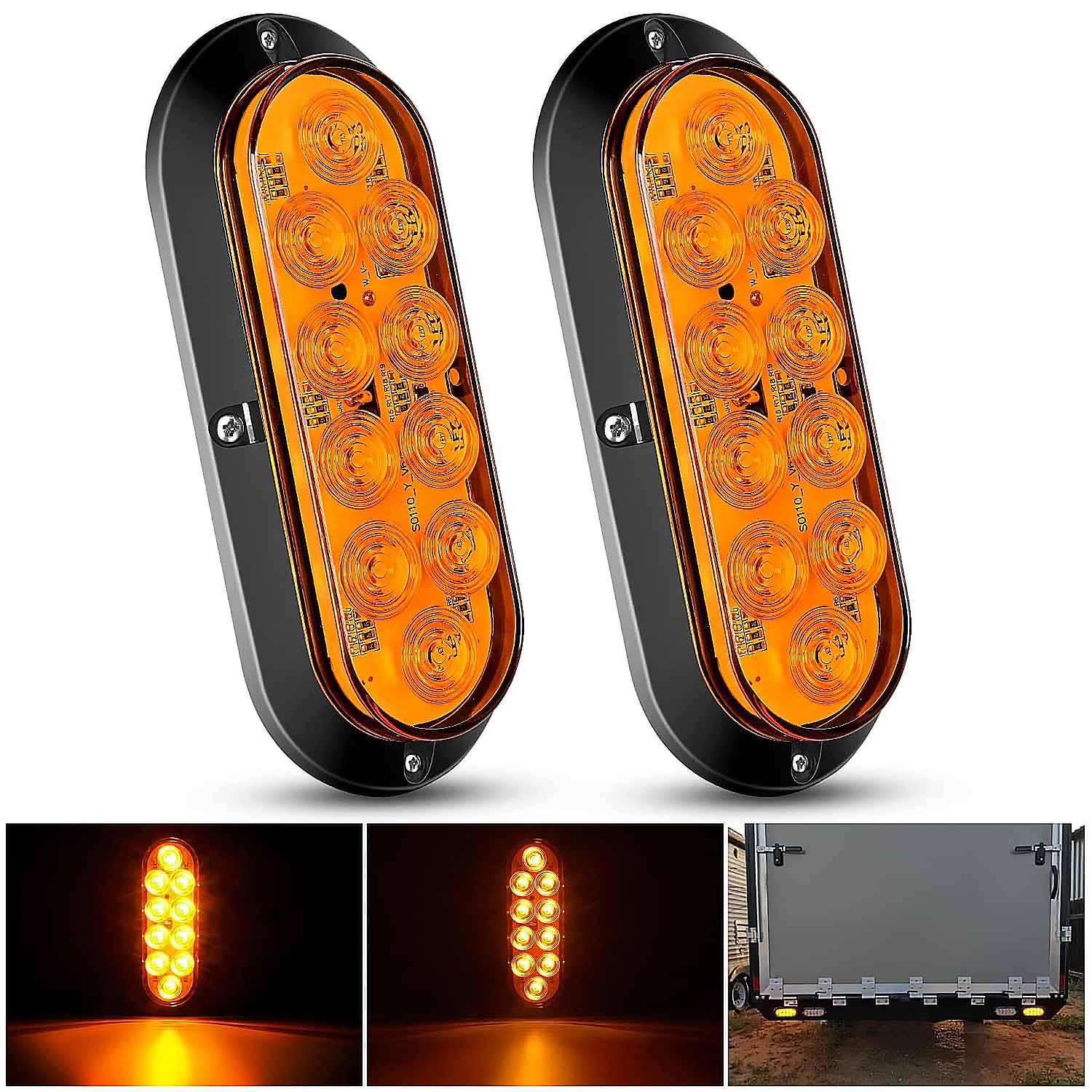 2 Pack Oval Red LED Trailer Tail Light Brake Turn for Truck RV Boat Bus Lorry Camper Van Caravan Waterproof , Amber - SHARGGE