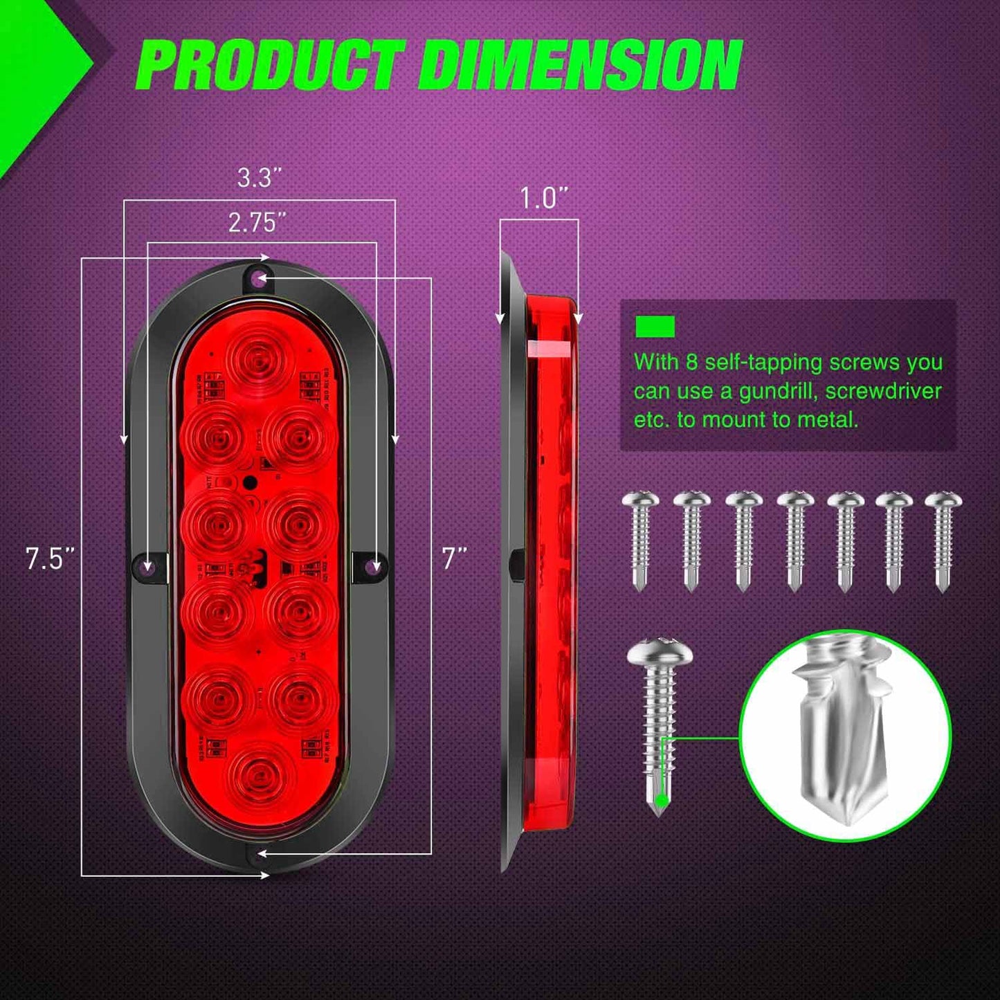 2 Pack Oval Red LED Trailer Tail Light Brake Turn for Truck RV Boat Bus Lorry Camper Van Caravan Waterproof , Red - SHARGGE