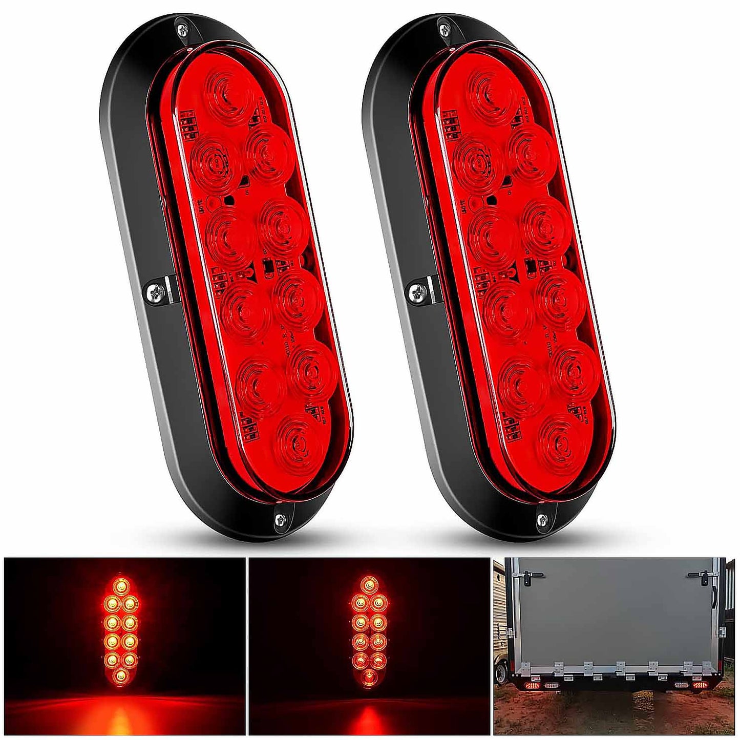 2 Pack Oval Red LED Trailer Tail Light Brake Turn for Truck RV Boat Bus Lorry Camper Van Caravan Waterproof , Red - SHARGGE