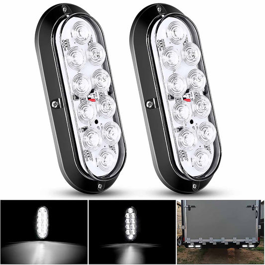 2 Pack Oval Red LED Trailer Tail Light Brake Turn for Truck RV Boat Bus Lorry Camper Van Caravan Waterproof , White - SHARGGE