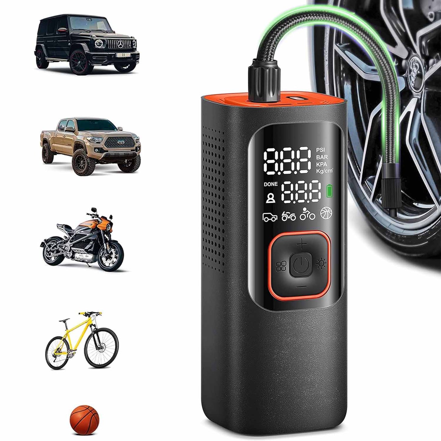 Portable Tire Inflator Cordless Air Compressor for Car, Motorcycle, E-Bike, Ball