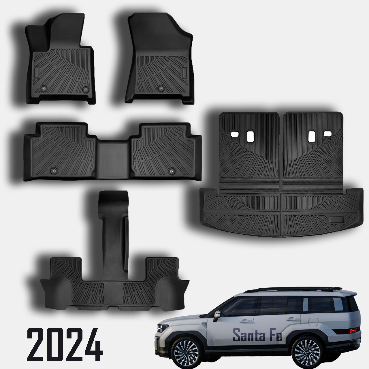 Floor Mats for Hyundai Santa Fe 6 Seat 2024, Black, TPE Material, 5 Pieces - SHARGGE