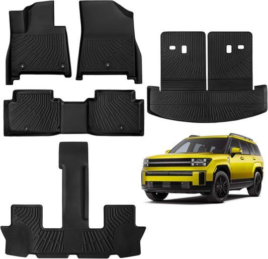 Floor Mats for Hyundai Santa Fe 6 Seat Hybrid 2024, Black, TPE Material, 5 Pieces - SHARGGE