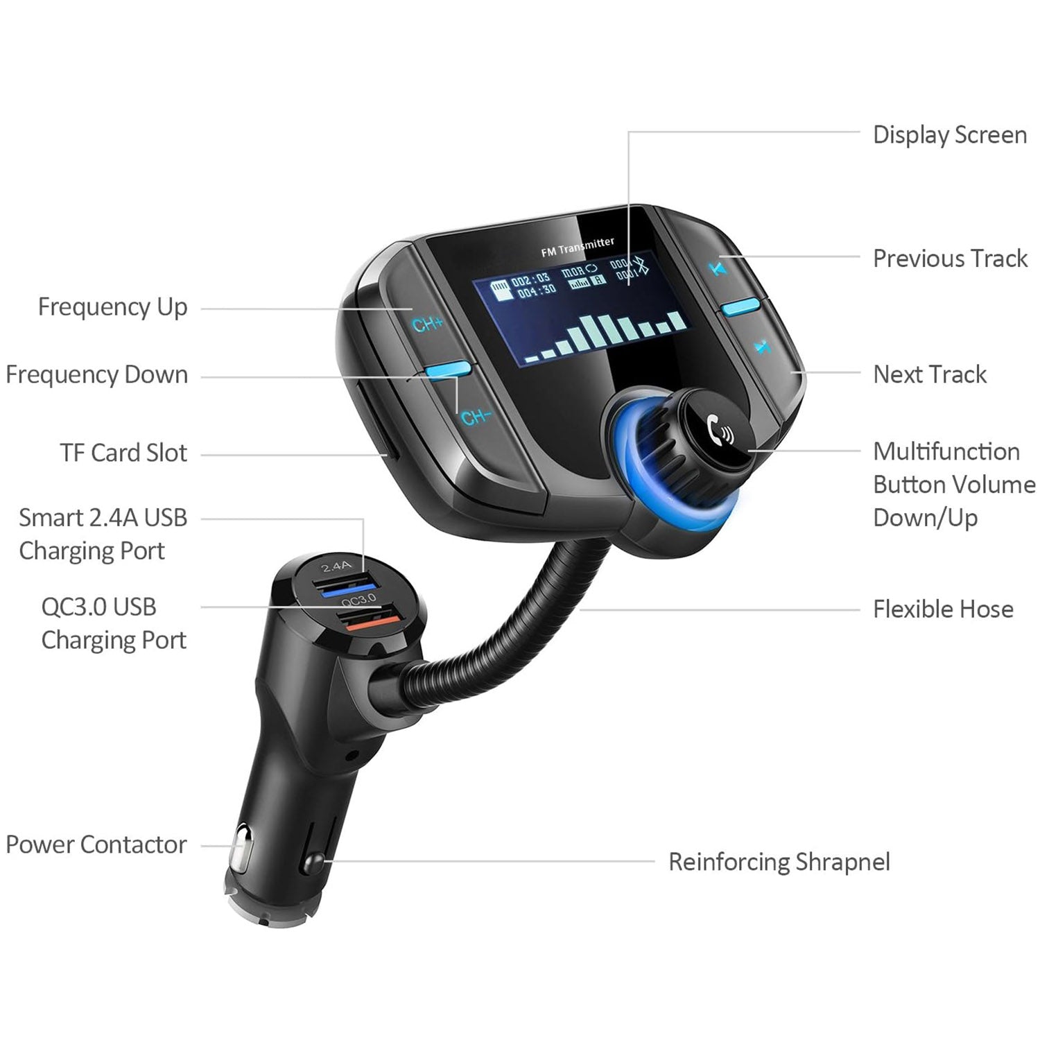 Bluetooth Adapter FM Transmitter Mp3 Player Dual USB Car Charger - SHARGGE