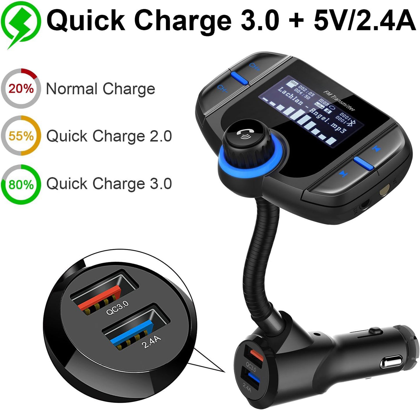 Bluetooth Adapter FM Transmitter Mp3 Player Dual USB Car Charger - SHARGGE