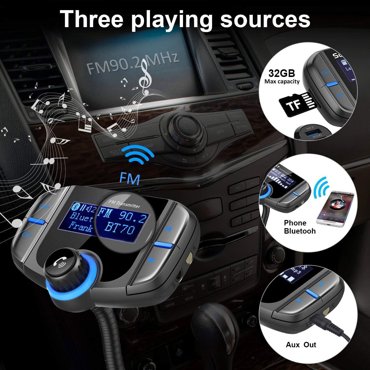 Bluetooth Adapter FM Transmitter Mp3 Player Dual USB Car Charger - SHARGGE