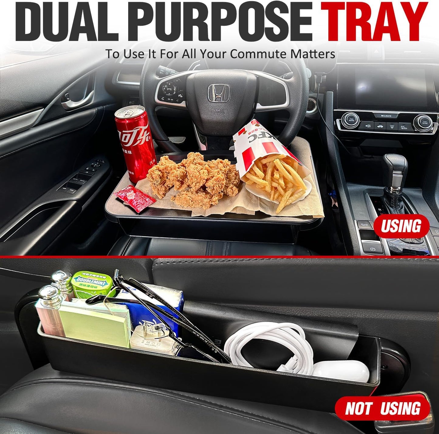 3-in-1 Steering Wheel Table Tray and Car Seat Gap Filler Organizer