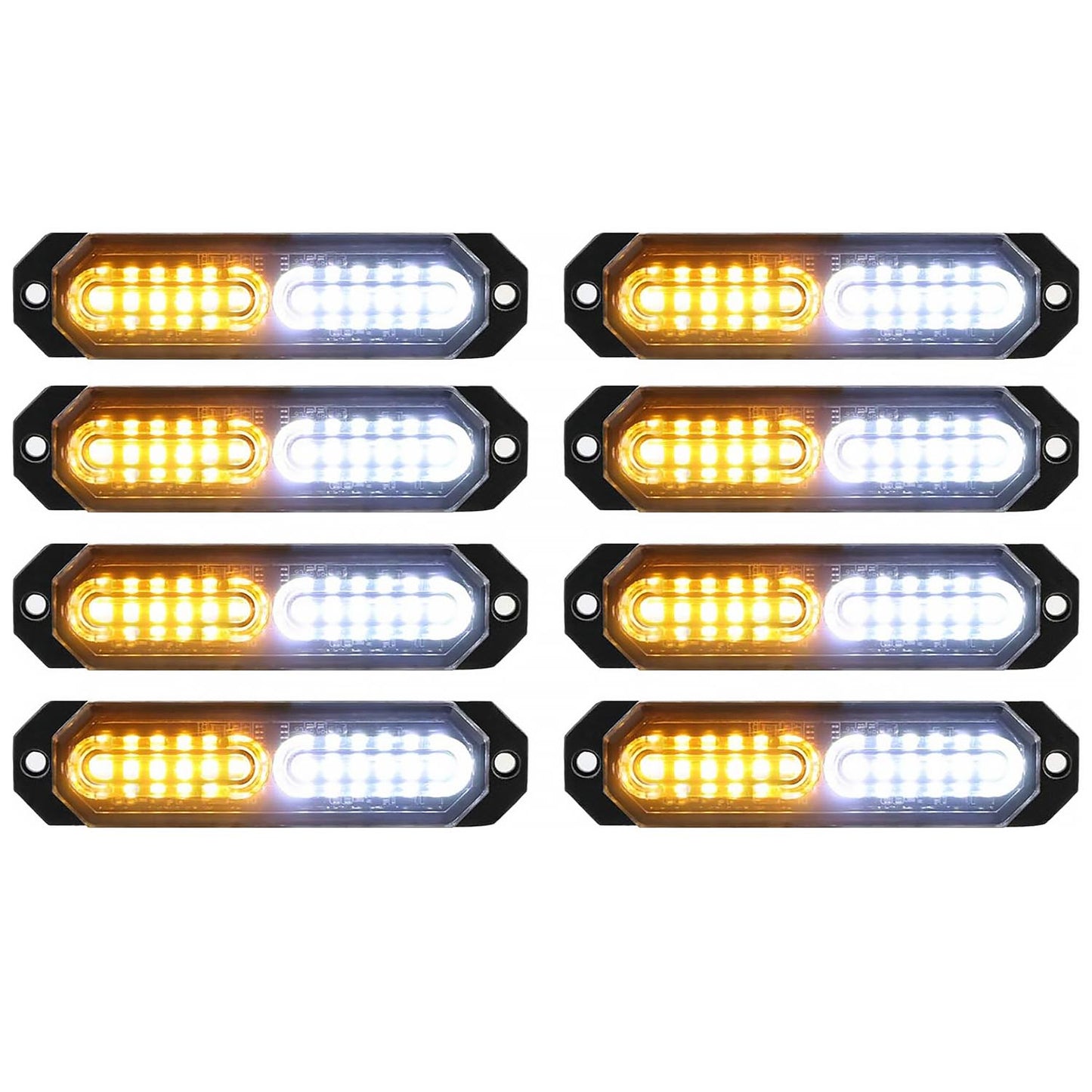 8pcs Ultra Slim Flashing Strobe Lights 12-LED Mini Grille Surface Mount  for Truck Car Vehicle LED Mini Grille Light, Amber/White - SHARGGE