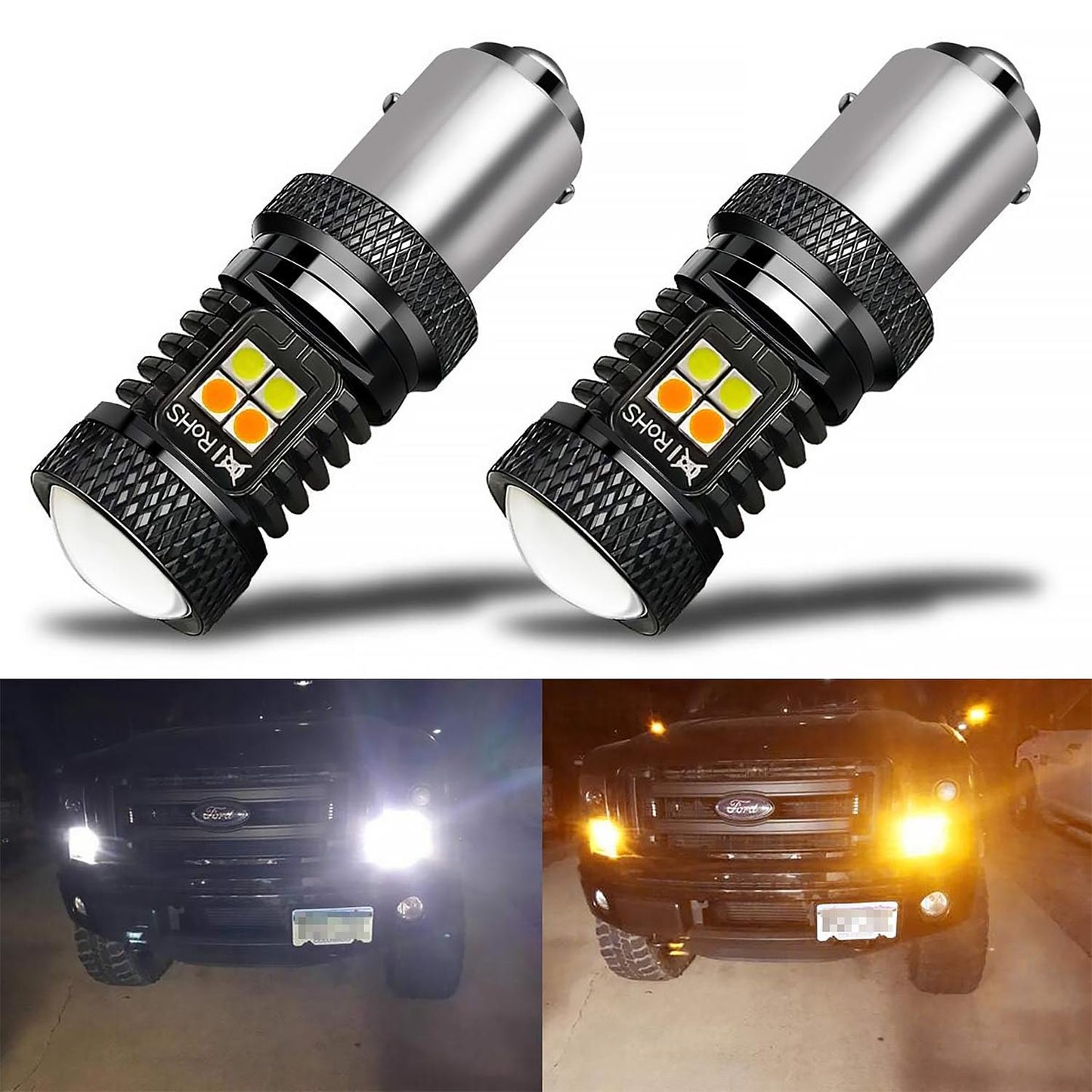 2 Pack Daytime Running Lights/DRL and Turn Signal 1157 2057 2357 7528 BAY15D P21/5W Switchback LED Bulbs with Projector, White/Amber - SHARGGE