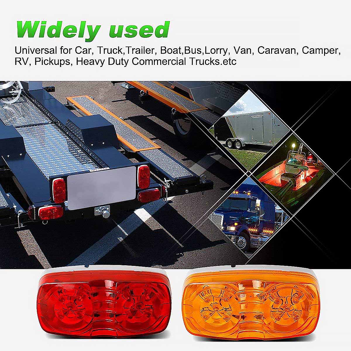 14 Pack Trailer RV Marker LED Light Double Bullseye 4x2 Tiger Eye/Double Bubble 12V Rectangular Indicators, Red/Amber - SHARGGE