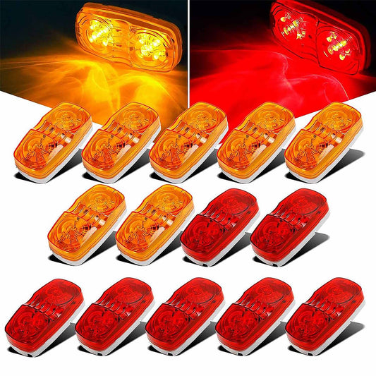 14 Pack Trailer RV Marker LED Light Double Bullseye 4x2 Tiger Eye/Double Bubble 12V Rectangular Indicators, Red/Amber - SHARGGE