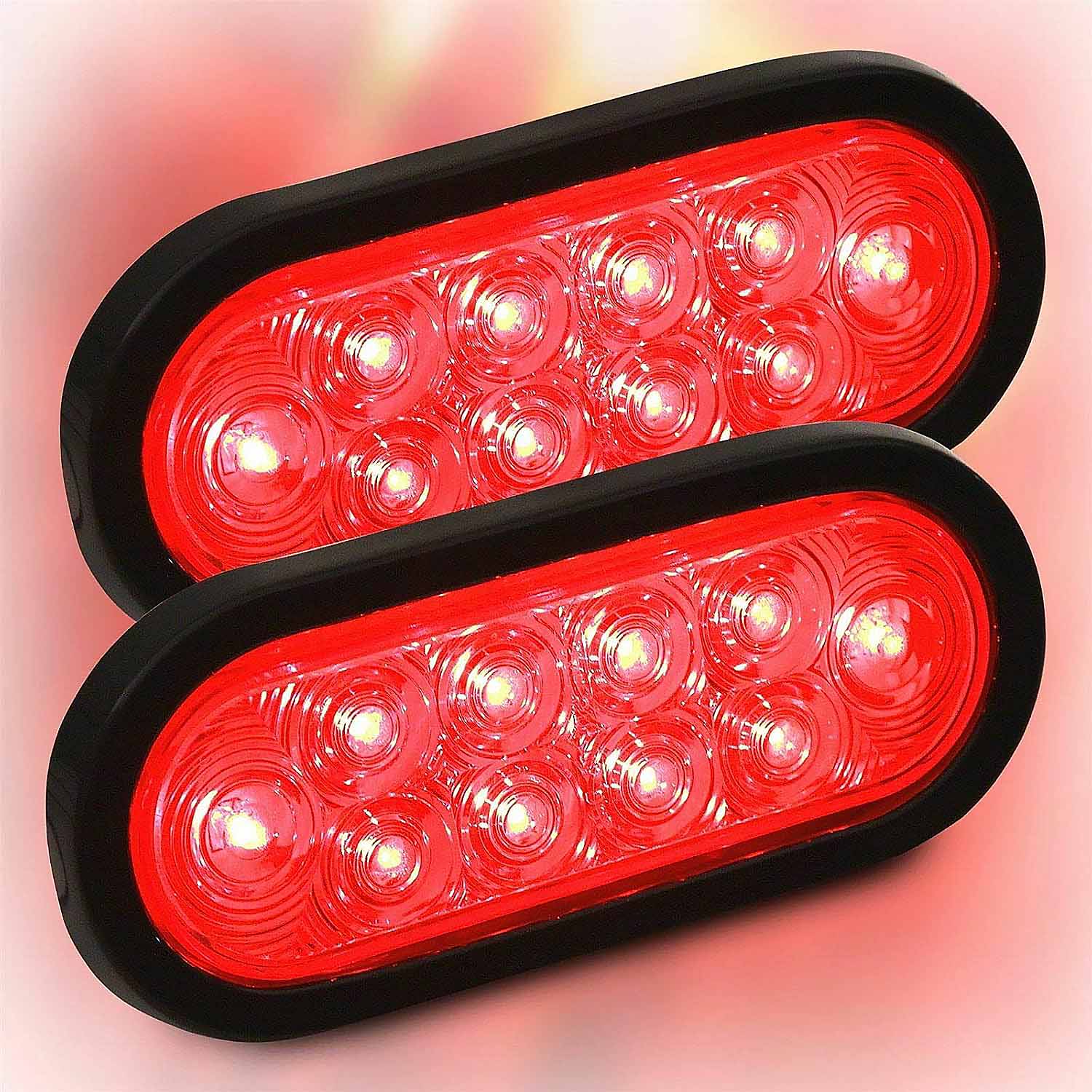 2 Pack LED Oval Stop/Turn/Tail Trailer Light Waterproof Including 3-pin water tight plug DOT SAE with wires and Grommet, Red - SHARGGE